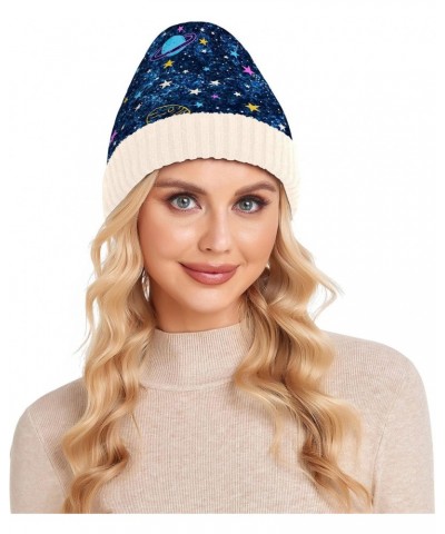 Space Dark Blue Textured Unisex Winter Beanie Hat Soft Stretchy Winter for Women Men White $9.02 Skullies & Beanies