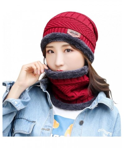 Womens Winter Warm Crocheted Hats Scaves Set for Men Beanies Thick Wrap Wool Knit Beanie Hat & Wraps Set Set Wine Red 03 $8.0...