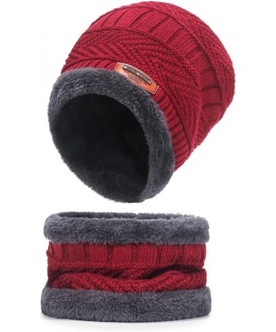 Womens Winter Warm Crocheted Hats Scaves Set for Men Beanies Thick Wrap Wool Knit Beanie Hat & Wraps Set Set Wine Red 03 $8.0...