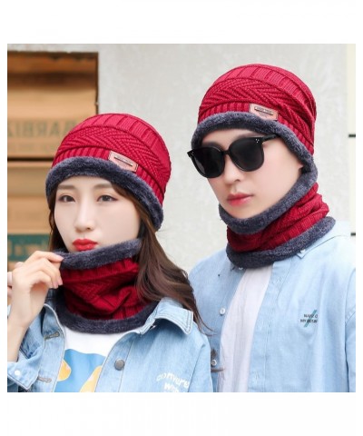 Womens Winter Warm Crocheted Hats Scaves Set for Men Beanies Thick Wrap Wool Knit Beanie Hat & Wraps Set Set Wine Red 03 $8.0...