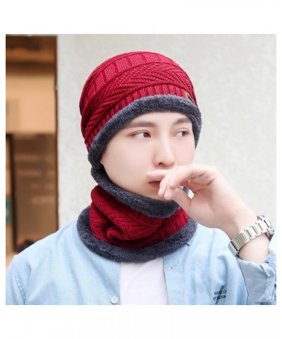 Womens Winter Warm Crocheted Hats Scaves Set for Men Beanies Thick Wrap Wool Knit Beanie Hat & Wraps Set Set Wine Red 03 $8.0...