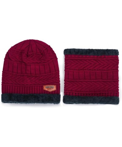 Womens Winter Warm Crocheted Hats Scaves Set for Men Beanies Thick Wrap Wool Knit Beanie Hat & Wraps Set Set Wine Red 03 $8.0...