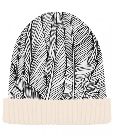 Black and White Feathers Knit Beanie Hat Soft Unisex Winter Beanie Hat for Adults Kids Women Men White $10.12 Skullies & Beanies