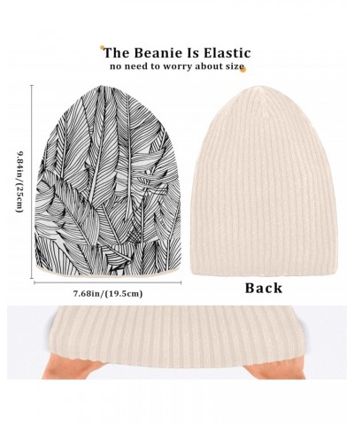 Black and White Feathers Knit Beanie Hat Soft Unisex Winter Beanie Hat for Adults Kids Women Men White $10.12 Skullies & Beanies