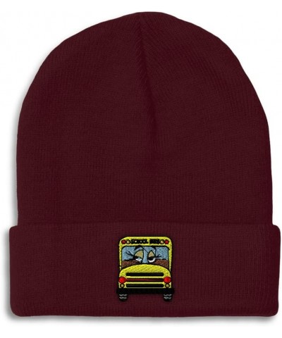 Custom Beanies for Men School Bus Girl Embroidery Bus Winter Hats for Women Acrylic Skull Cap 1 Size Burgundy Design Only $12...