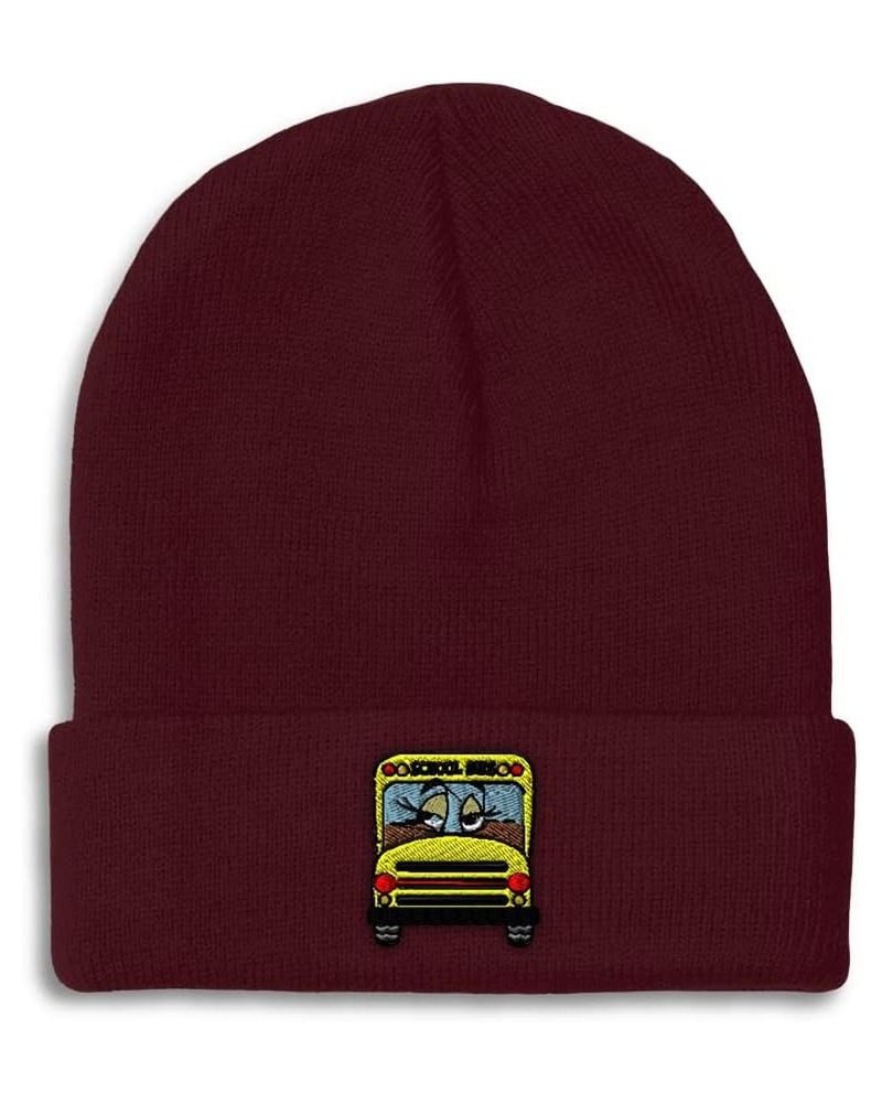 Custom Beanies for Men School Bus Girl Embroidery Bus Winter Hats for Women Acrylic Skull Cap 1 Size Burgundy Design Only $12...