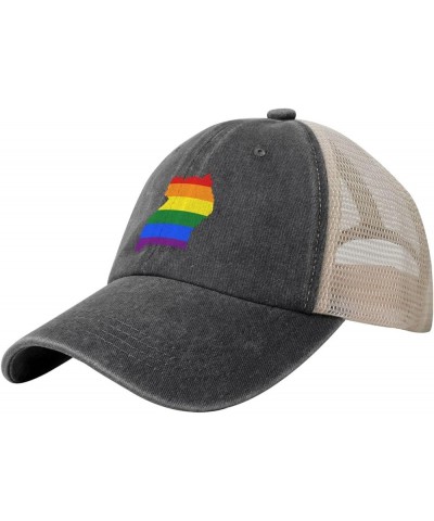 LGBT Flag Map of Uganda Mesh Hats for Men Washed Cotton Baseball Cap Classics Retro Trucker Hat Black $9.99 Sun Hats