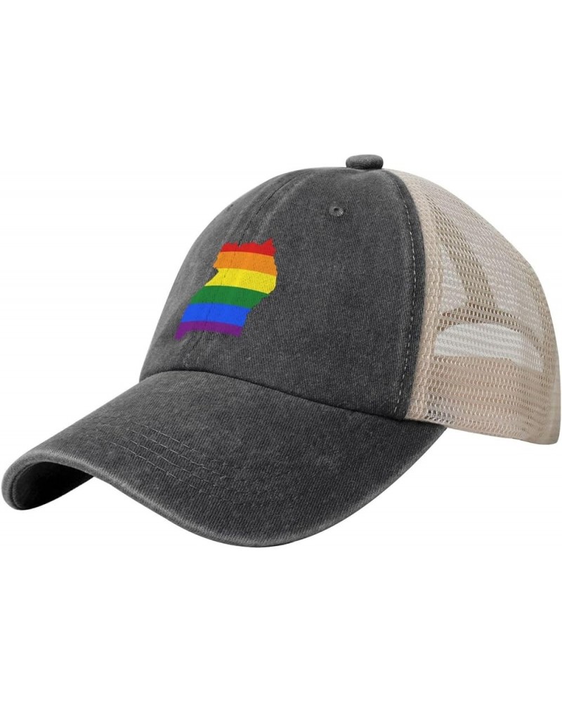 LGBT Flag Map of Uganda Mesh Hats for Men Washed Cotton Baseball Cap Classics Retro Trucker Hat Black $9.99 Sun Hats