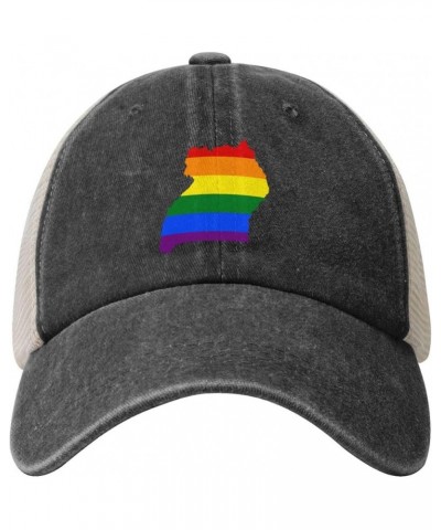 LGBT Flag Map of Uganda Mesh Hats for Men Washed Cotton Baseball Cap Classics Retro Trucker Hat Black $9.99 Sun Hats