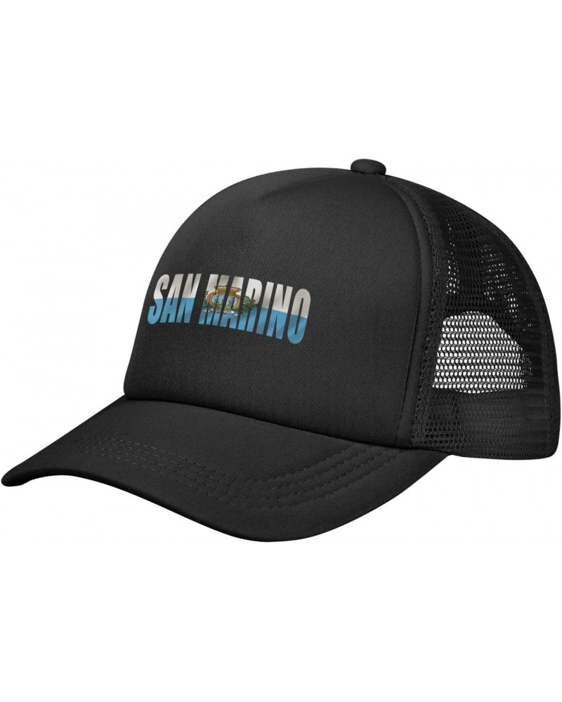 San Marino Flag Sammarinese Text Word Art Baseball Cap Adjustable Casual Mesh Hats Duck Tongue Hat for Men Women88 Black $10....