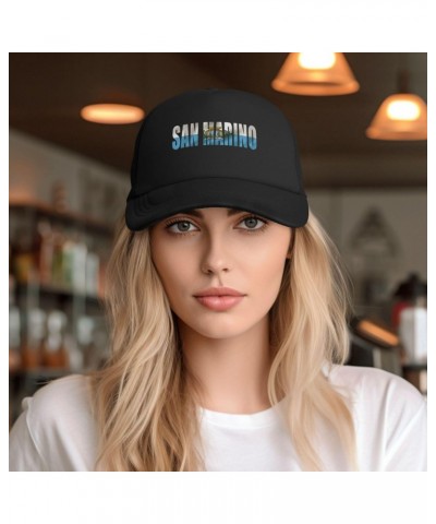 San Marino Flag Sammarinese Text Word Art Baseball Cap Adjustable Casual Mesh Hats Duck Tongue Hat for Men Women88 Black $10....