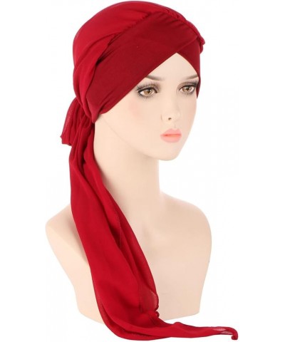 Casual Solid Head Hat Cap Headwear Muslim Turban Cap Slouchy Headwear Summer Hats for Women Wine $6.89 Skullies & Beanies