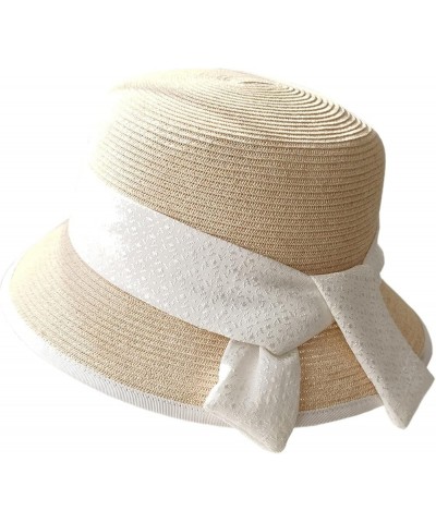 Retro Bowtie British Bucket Sunhat Ladies Celebrity Easy Matching Basin Hat Trendy Seaside Vacation Straw Beach Hat Beige $21...