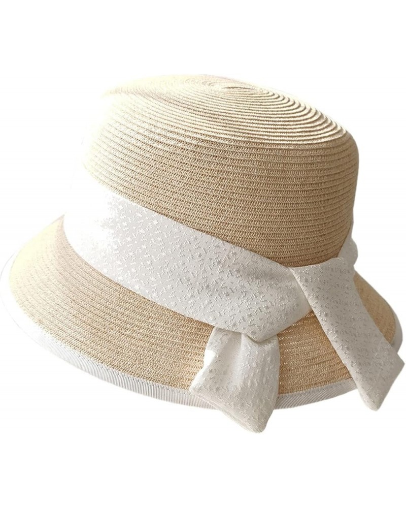 Retro Bowtie British Bucket Sunhat Ladies Celebrity Easy Matching Basin Hat Trendy Seaside Vacation Straw Beach Hat Beige $21...