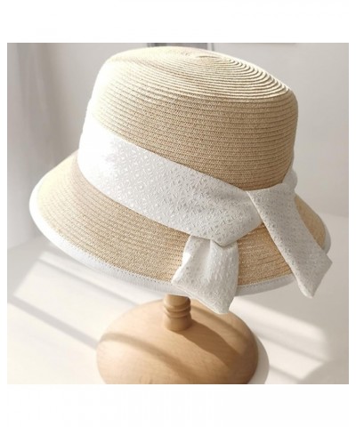 Retro Bowtie British Bucket Sunhat Ladies Celebrity Easy Matching Basin Hat Trendy Seaside Vacation Straw Beach Hat Beige $21...