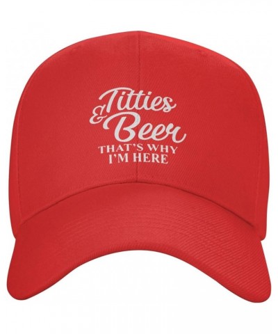 Titties Beer That's Why I'm Here Baseball Cap Men Women Adjustable Trendy Curved Brim Baseball Caps Black Red $12.64 Baseball...