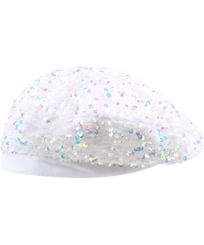 Womens Sequin Berets Fashion Colorful Shining Fascinators Hats Casual All-Match Adjustable Beanie Painter Cap (Color : Silver...