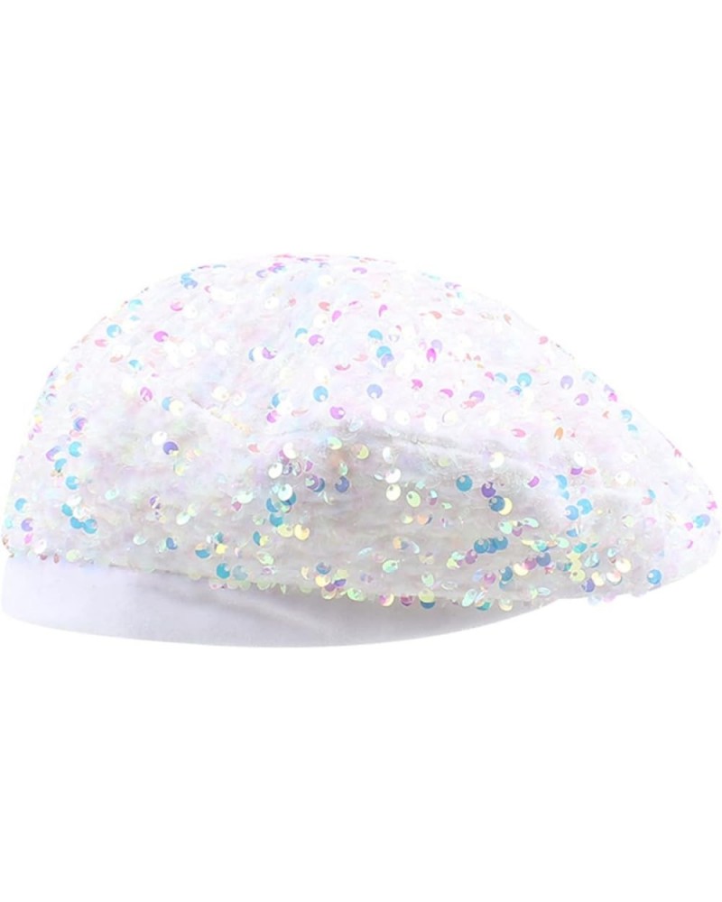 Womens Sequin Berets Fashion Colorful Shining Fascinators Hats Casual All-Match Adjustable Beanie Painter Cap (Color : Silver...