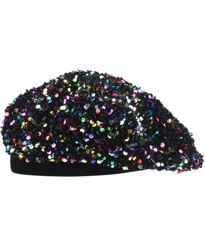 Womens Sequin Berets Fashion Colorful Shining Fascinators Hats Casual All-Match Adjustable Beanie Painter Cap (Color : Silver...