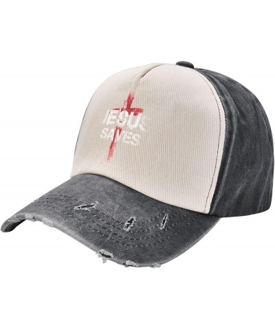 Jesus Saves Cotton Men's Baseball Hat Classic Washed Denim Trucker Hat Adjustable,Dark Red Black and White $10.63 Baseball Caps