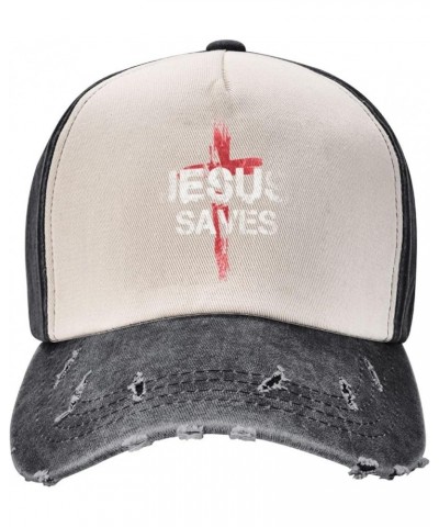 Jesus Saves Cotton Men's Baseball Hat Classic Washed Denim Trucker Hat Adjustable,Dark Red Black and White $10.63 Baseball Caps