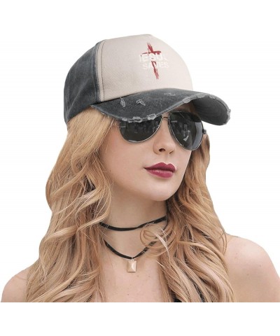 Jesus Saves Cotton Men's Baseball Hat Classic Washed Denim Trucker Hat Adjustable,Dark Red Black and White $10.63 Baseball Caps