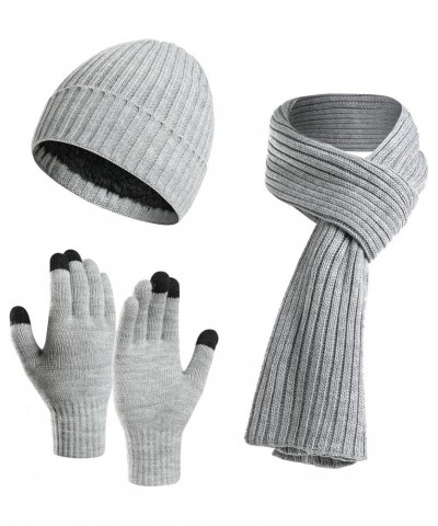 3-Pieces Winter Hat Scarf Gloves Set Beanie Hat Plain Warmer Winter Hats Slouchy Scarf For Men Women Beanies Winter F05-light...