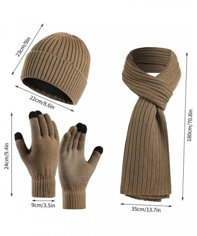 3-Pieces Winter Hat Scarf Gloves Set Beanie Hat Plain Warmer Winter Hats Slouchy Scarf For Men Women Beanies Winter F05-light...