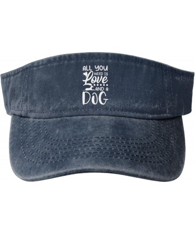 All You Need is Love and A Dog Sun Visor Hats for Women Men Sun Hat Cotton Golf Hat Vintage Baseball Cap Navy Blue $13.55 Visors