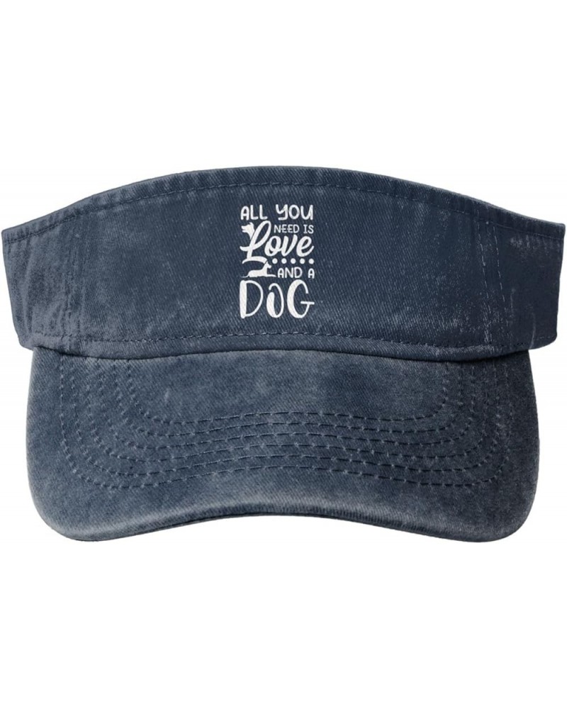 All You Need is Love and A Dog Sun Visor Hats for Women Men Sun Hat Cotton Golf Hat Vintage Baseball Cap Navy Blue $13.55 Visors