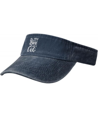 All You Need is Love and A Dog Sun Visor Hats for Women Men Sun Hat Cotton Golf Hat Vintage Baseball Cap Navy Blue $13.55 Visors