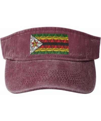 Flag of Zimbabwe with Polygon Effect Sun Hat Sun Visor Hats for Women Men Baseball Cap Golf Hats Red $13.26 Sun Hats