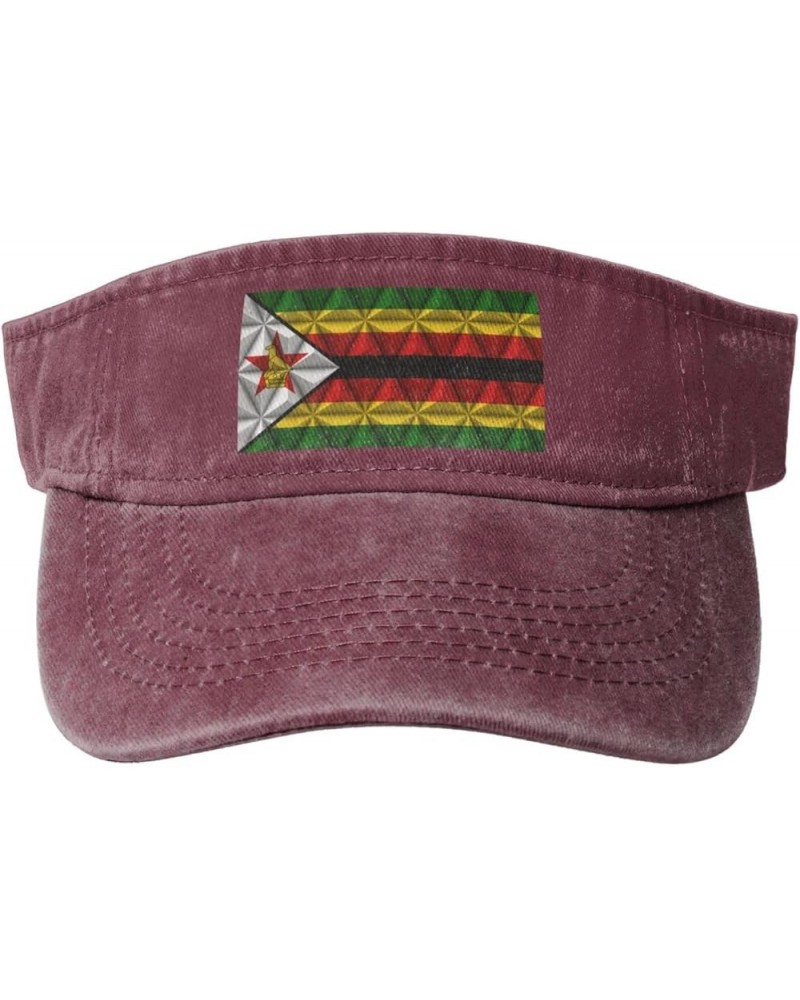 Flag of Zimbabwe with Polygon Effect Sun Hat Sun Visor Hats for Women Men Baseball Cap Golf Hats Red $13.26 Sun Hats