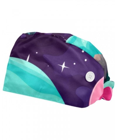 2 Pack Surgical Caps for Women and Men, Tie Back Scrub Hats with Sweatband, Cartoon Space Pattern $10.67 Skullies & Beanies