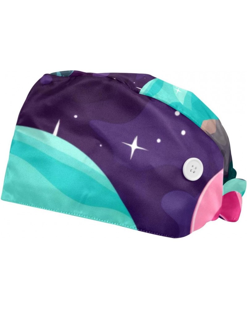 2 Pack Surgical Caps for Women and Men, Tie Back Scrub Hats with Sweatband, Cartoon Space Pattern $10.67 Skullies & Beanies