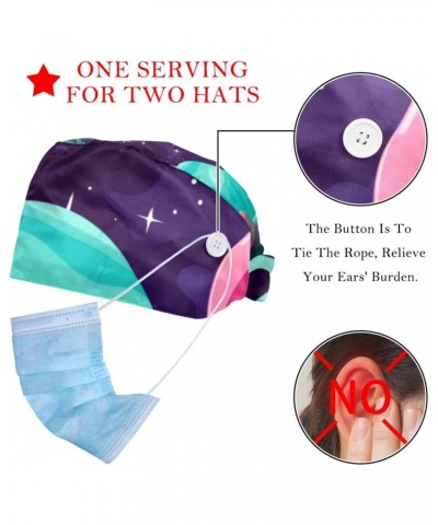 2 Pack Surgical Caps for Women and Men, Tie Back Scrub Hats with Sweatband, Cartoon Space Pattern $10.67 Skullies & Beanies