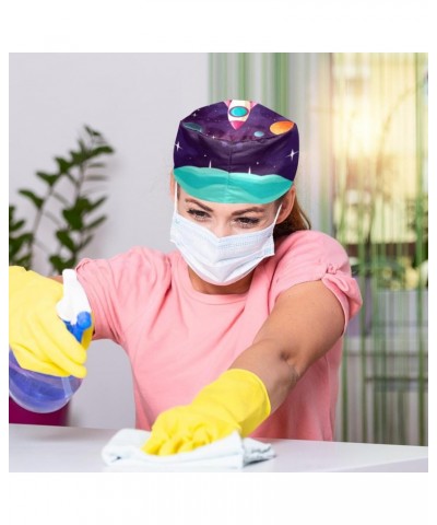 2 Pack Surgical Caps for Women and Men, Tie Back Scrub Hats with Sweatband, Cartoon Space Pattern $10.67 Skullies & Beanies