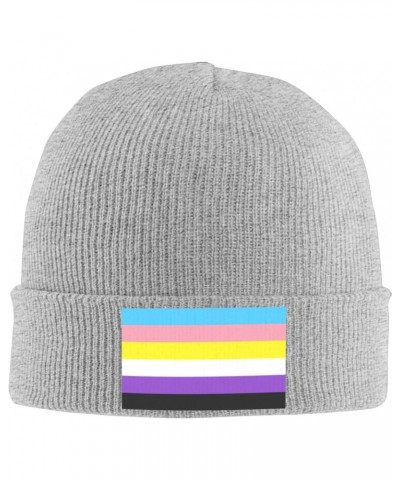 Trans Nonbinary Pride Flag LGBTQ Knit Hats Winter Warm Chunky Beanie Hat for Men Women Gray $12.02 Skullies & Beanies