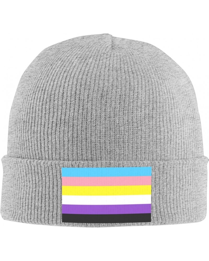 Trans Nonbinary Pride Flag LGBTQ Knit Hats Winter Warm Chunky Beanie Hat for Men Women Gray $12.02 Skullies & Beanies