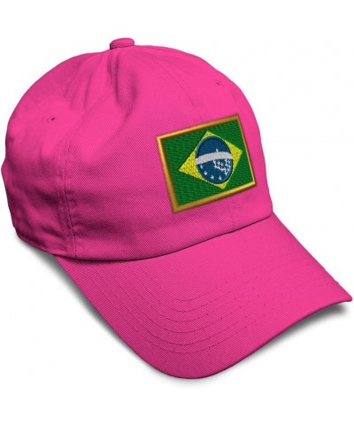 Soft Baseball Cap Brazil Futbol America Cup Dad Hats for Men & Women Hot Pink $16.23 Baseball Caps