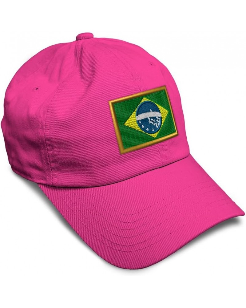 Soft Baseball Cap Brazil Futbol America Cup Dad Hats for Men & Women Hot Pink $16.23 Baseball Caps