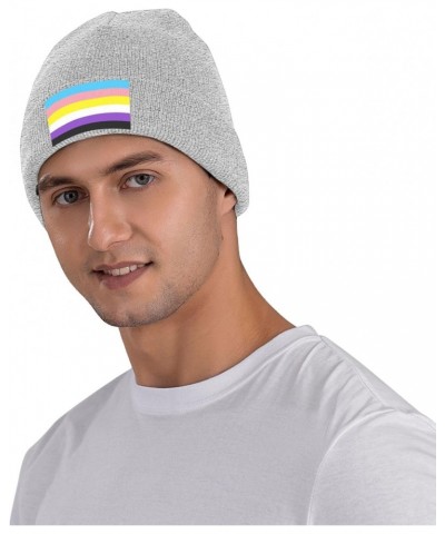 Trans Nonbinary Pride Flag LGBTQ Knit Hats Winter Warm Chunky Beanie Hat for Men Women Gray $12.02 Skullies & Beanies