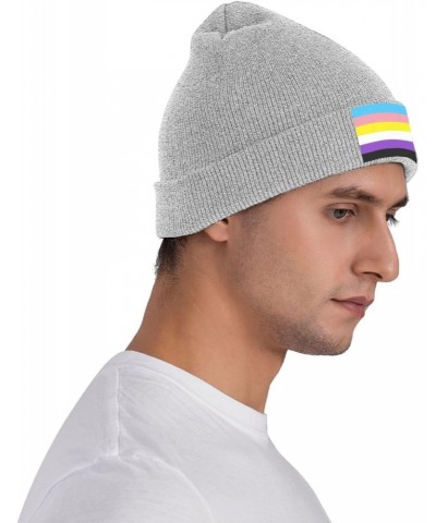 Trans Nonbinary Pride Flag LGBTQ Knit Hats Winter Warm Chunky Beanie Hat for Men Women Gray $12.02 Skullies & Beanies