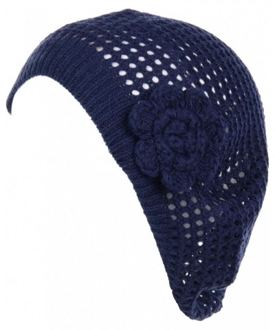 an Womens Crochet Flower Beanie Hats Lightweight Cutout Knit Beret Fashion Cap 5110f-navy $10.19 Berets