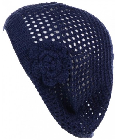 an Womens Crochet Flower Beanie Hats Lightweight Cutout Knit Beret Fashion Cap 5110f-navy $10.19 Berets