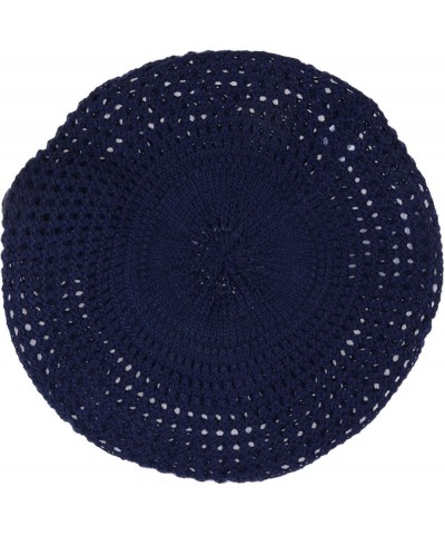 an Womens Crochet Flower Beanie Hats Lightweight Cutout Knit Beret Fashion Cap 5110f-navy $10.19 Berets