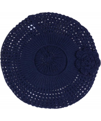 an Womens Crochet Flower Beanie Hats Lightweight Cutout Knit Beret Fashion Cap 5110f-navy $10.19 Berets