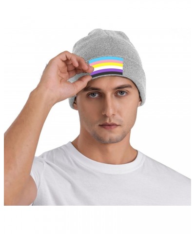 Trans Nonbinary Pride Flag LGBTQ Knit Hats Winter Warm Chunky Beanie Hat for Men Women Gray $12.02 Skullies & Beanies