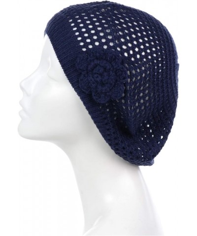 an Womens Crochet Flower Beanie Hats Lightweight Cutout Knit Beret Fashion Cap 5110f-navy $10.19 Berets