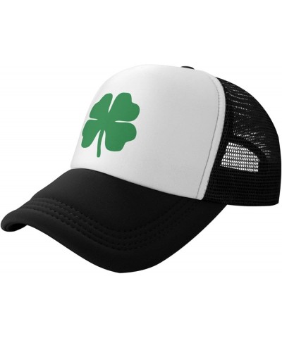 Green 4 Leaf Clover Trucker Hat - Mesh Baseball Snapback Cap for Men Or Women Outdoors Black Black $14.58 Baseball Caps